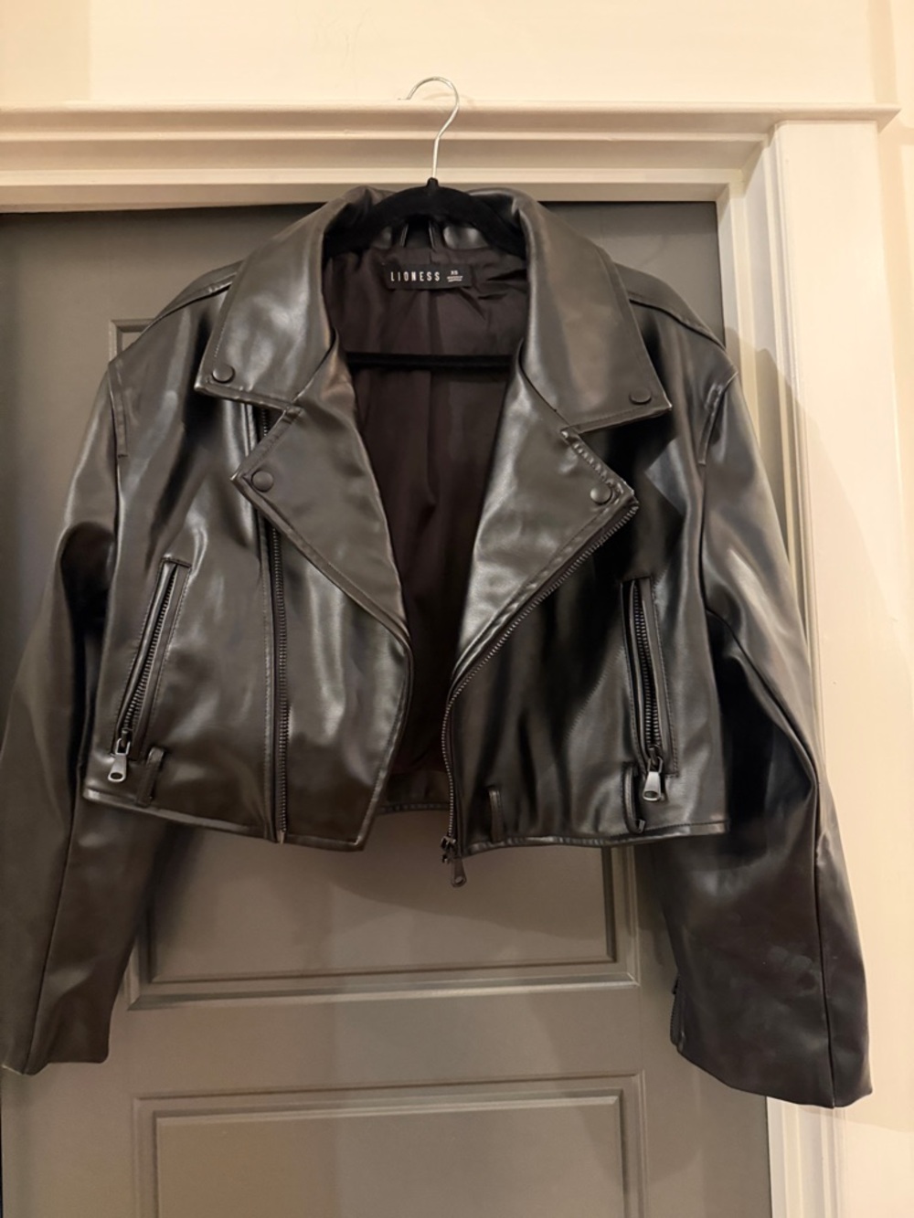 Lioness Black Faux Leather Cropped Biker Jacket